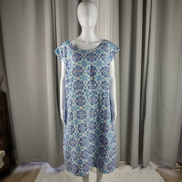 Jessica London Blue Ikat Linen Sheath Dress Plus Size | Empire Waist, Size 26W - Picture 2 of 13